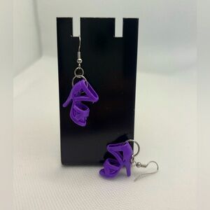 Handmade Barbiecore/Barbie purple strappy high heel earrings.